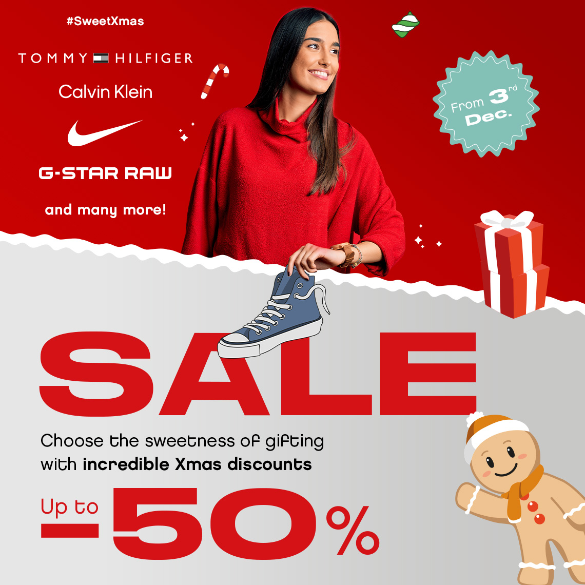 Wintersale woman with red background