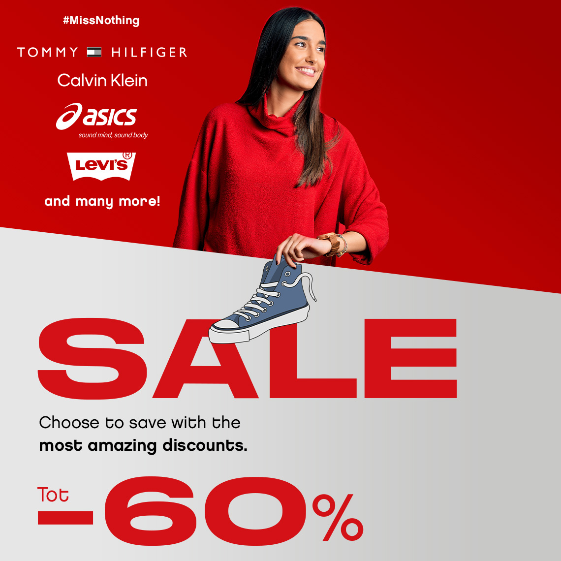 Wintersale red background en woman with shoes