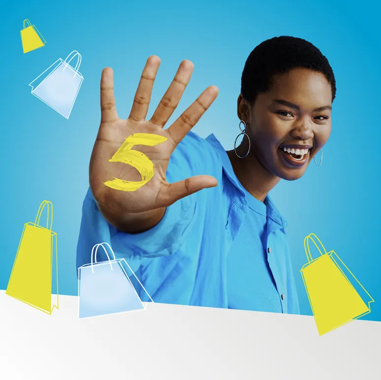 Gimme 5, blauwe achtergrond